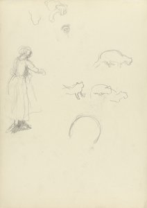 Studie van een vrouw en katten, voor de Cave of the Golden Calf